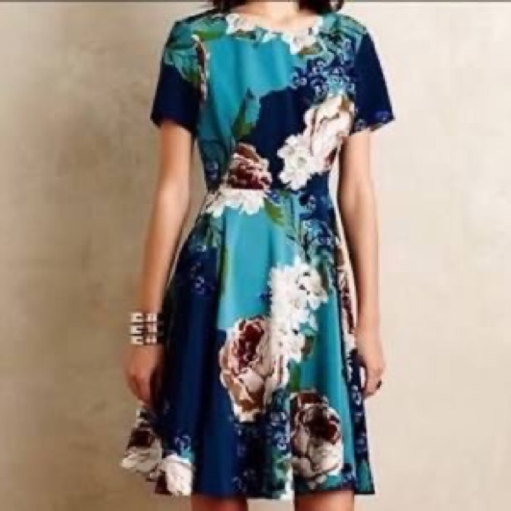 Anthropologie COREY LYNN CALTER Blue Floral Paeonia dress